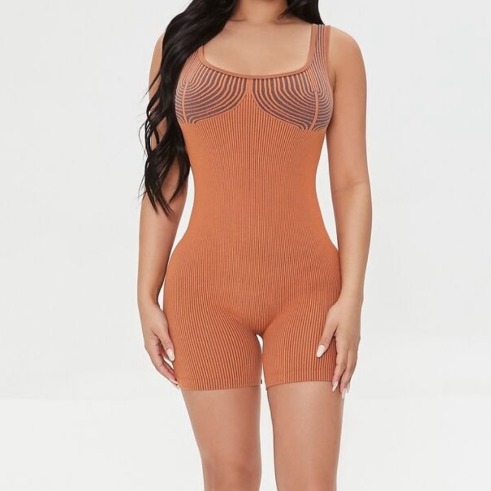 NWOTS Forever 21 Orange/Navy Seamless Contrast-Striped Romper Size S/M